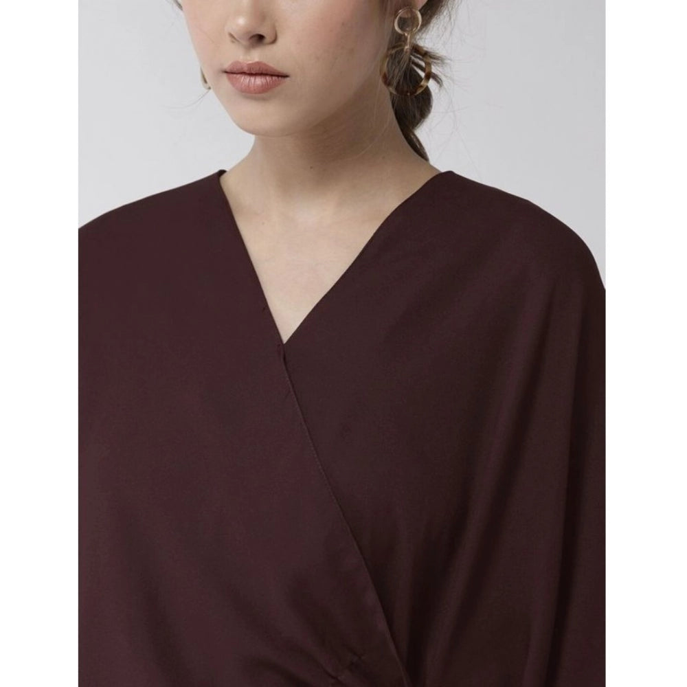 Women Polyester Solid Cape Sleeve Top (Maroon)