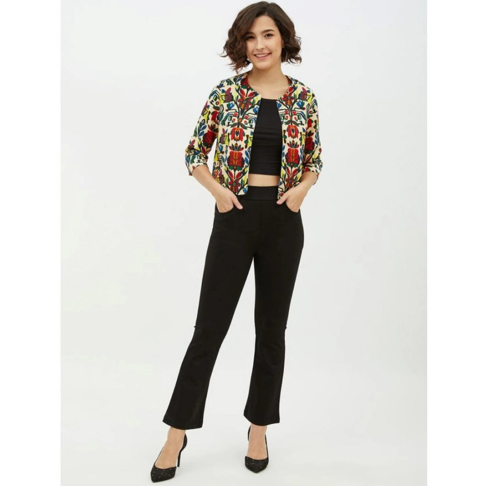 Women Polyester Floral 3-4th Sleeves Shrug (Multicolor)