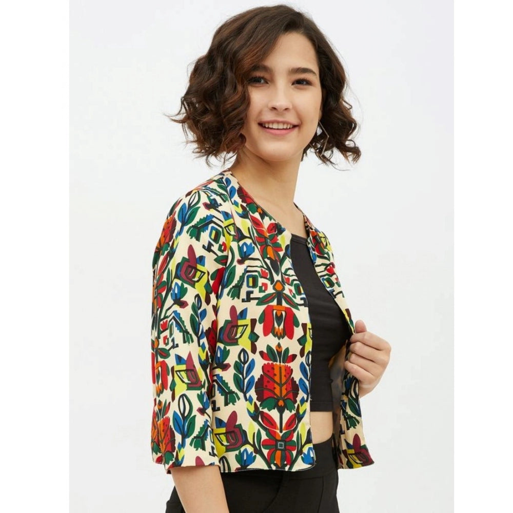 Women Polyester Floral 3-4th Sleeves Shrug (Multicolor)