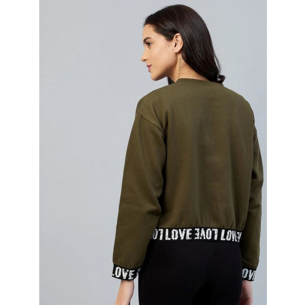 Women Fleece Solid Long Sleeves Sweatshirt (Olive)