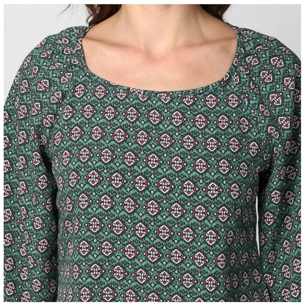 Women Polyester Printed 3-4th Sleeves Top (Green)