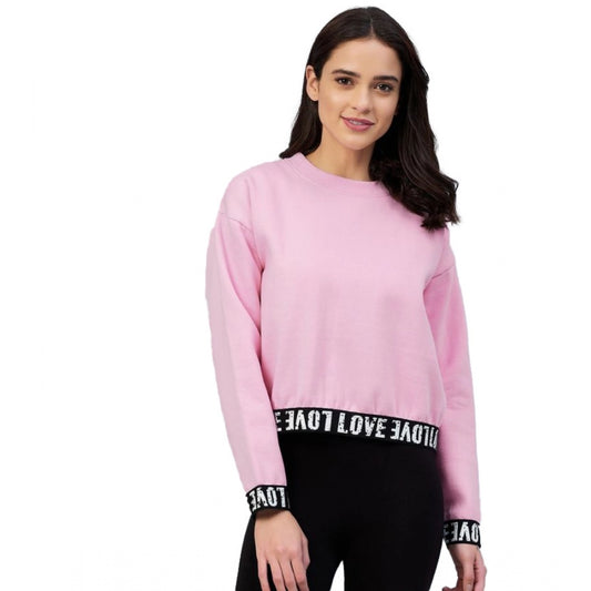 Women Fleece Solid Long Sleeves Sweatshirt (Pink)