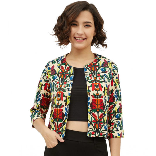 Women Polyester Floral 3-4th Sleeves Shrug (Multicolor)