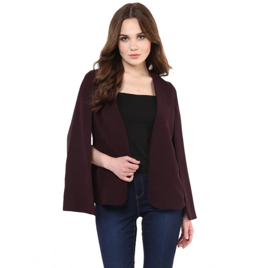 Women Polyester Solid Cape Sleeve Blazer (Wine)