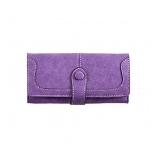 Women Faux Leather Medium Snap Button Wallet (Purple)