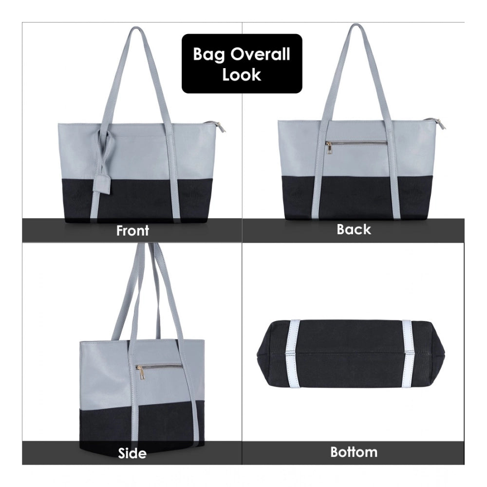 Women Faux Leather Large Shoulder Zipper Handbag (Light Blue)