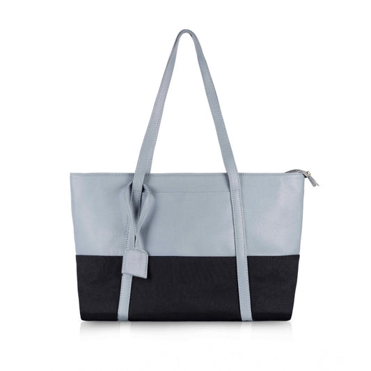 Women Faux Leather Large Shoulder Zipper Handbag (Light Blue)