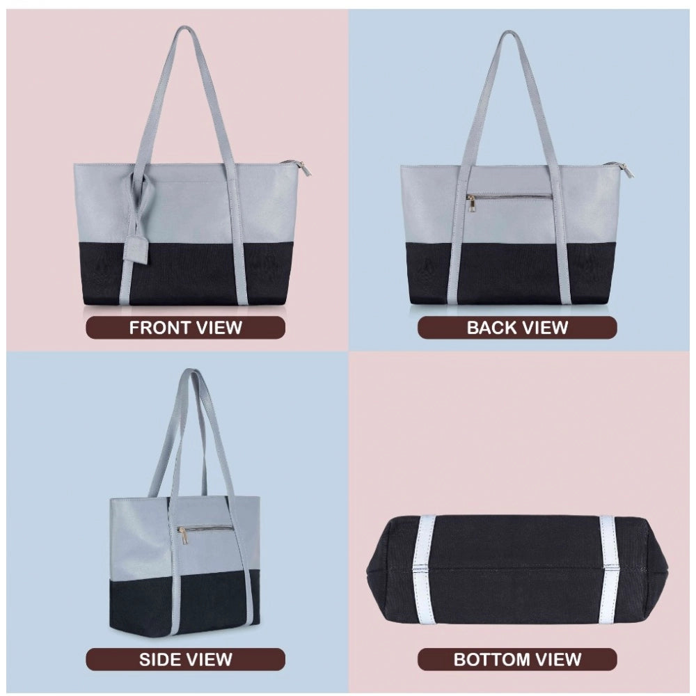 Women Faux Leather Large Shoulder Zipper Handbag (Light Blue)