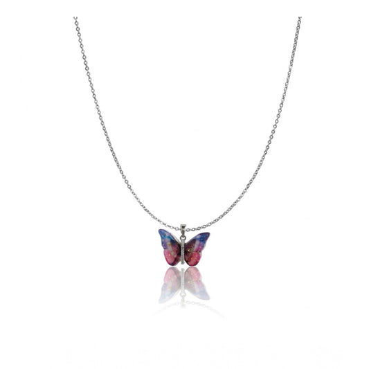 Women Stainless Steel Colorful Butterfly Pendent Dailywear chain (Silver Plated)