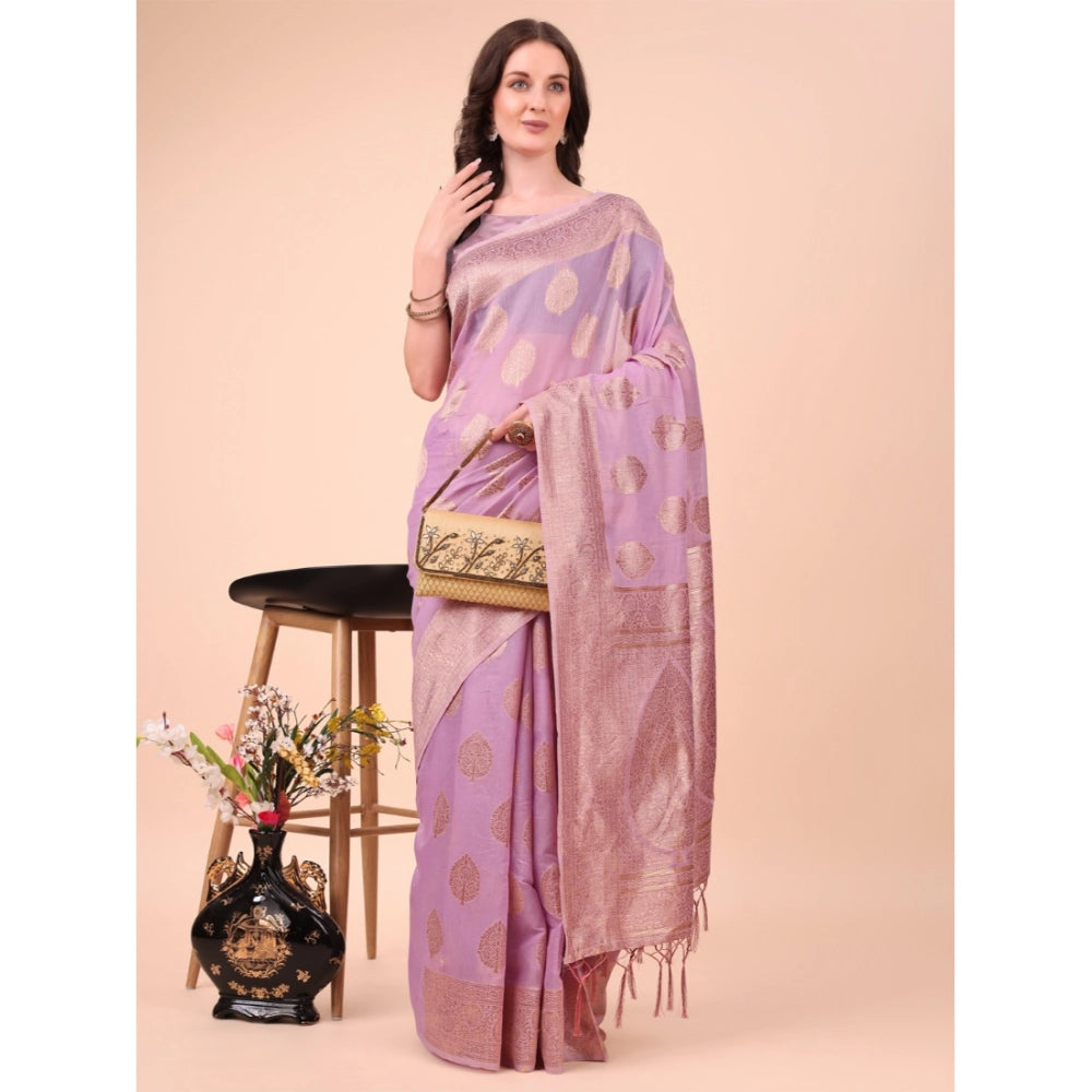 Women Cotton Printed Saree With Unstitched Blouse 5.5Mtr (Light Pink)