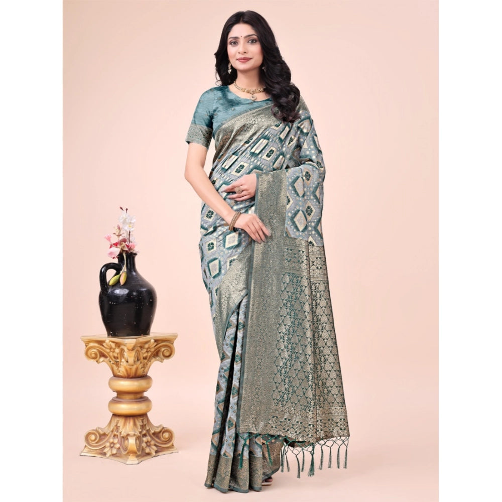 Women Cotton Printed Saree With Unstitched Blouse 5.5Mtr (Green)