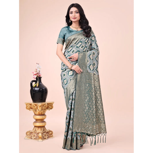 Women Cotton Printed Saree With Unstitched Blouse 5.5Mtr (Green)