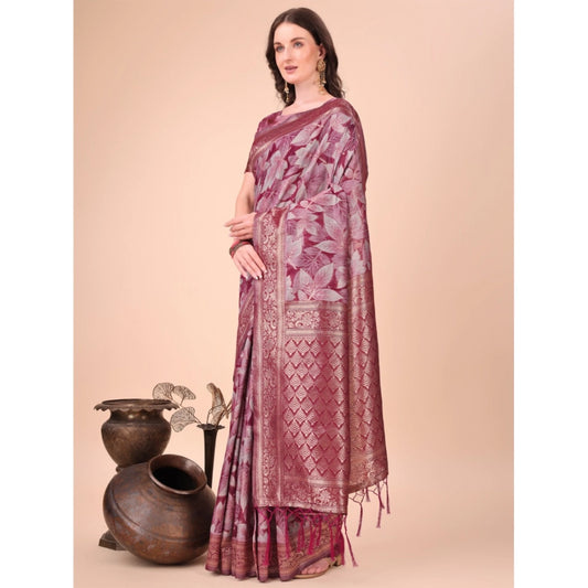 Women Cotton Printed Saree With Unstitched Blouse 5.5Mtr (Magenta)