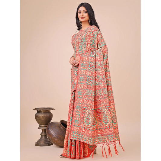 Women Cotton Printed Saree With Unstitched Blouse 5.5Mtr (Cream)