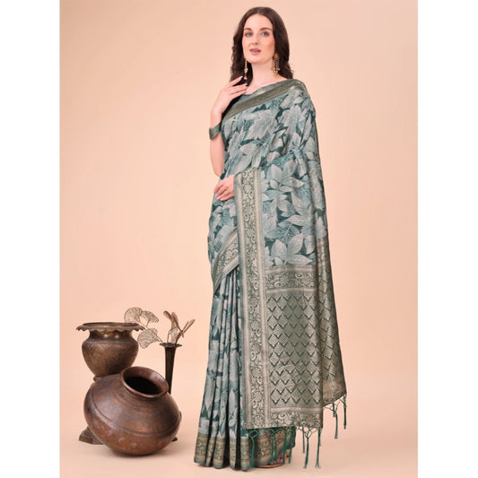 Women Cotton Printed Saree With Unstitched Blouse 5.5Mtr (Green)