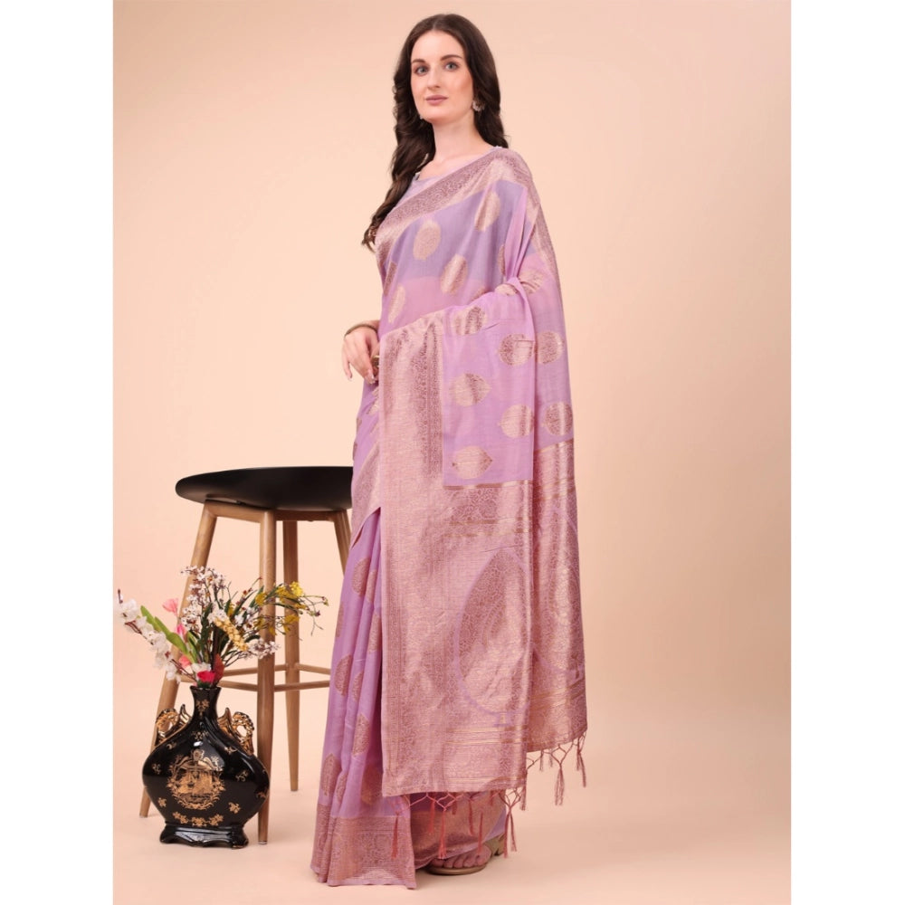 Women Cotton Printed Saree With Unstitched Blouse 5.5Mtr (Light Pink)