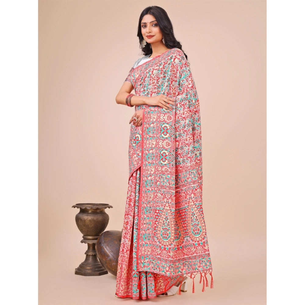 Women Cotton Printed Saree With Unstitched Blouse 5.5Mtr (White)