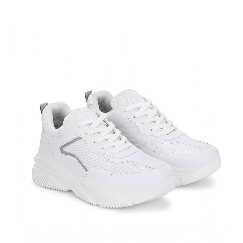 Women Casual Mesh Printed Lace-Ups Shoes (White)