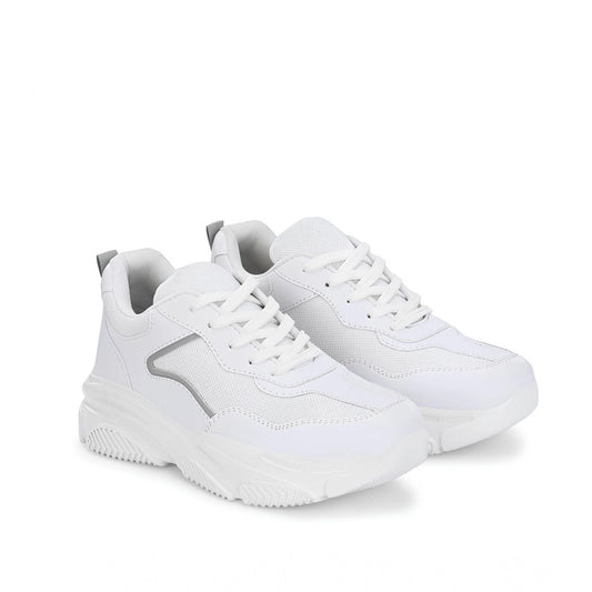 Women Casual Mesh Printed Lace-Ups Shoes (White)