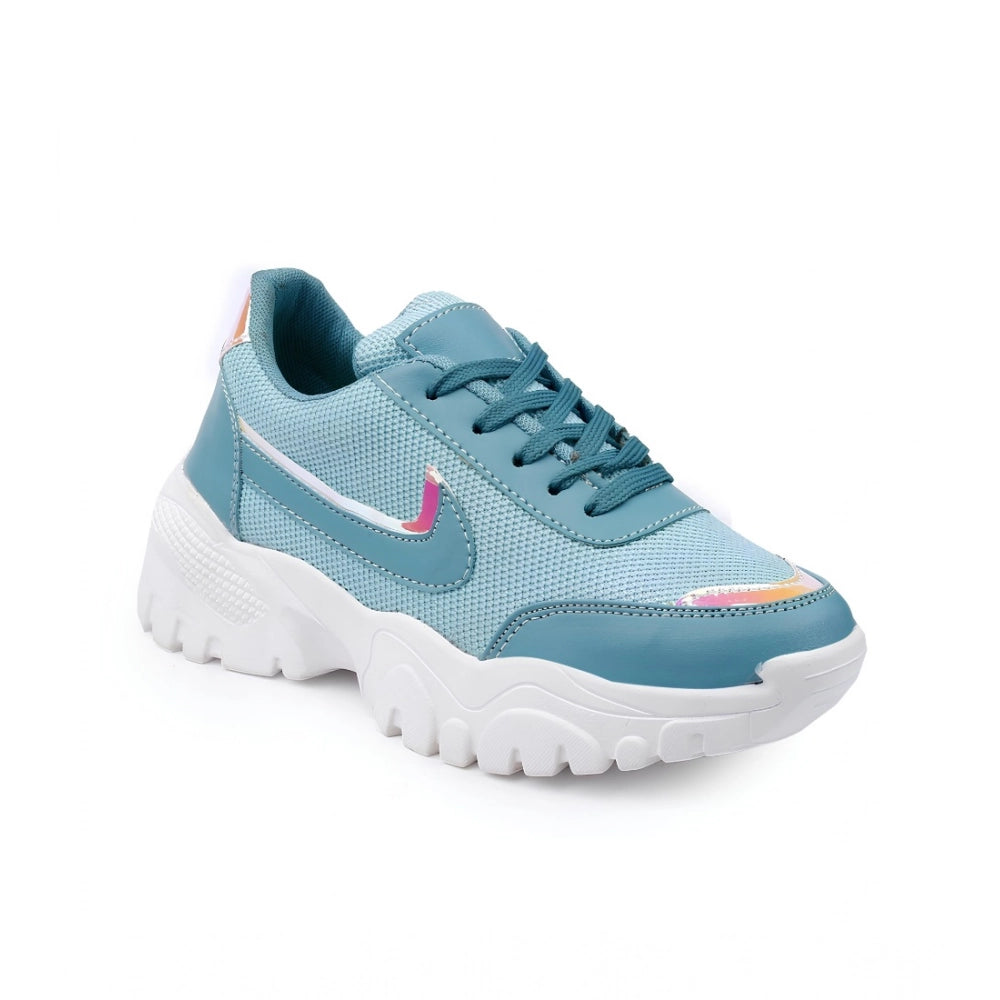 Women Casual Mesh Printed Lace-Ups Shoes (Blue)