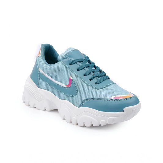 Women Casual Mesh Printed Lace-Ups Shoes (Blue)