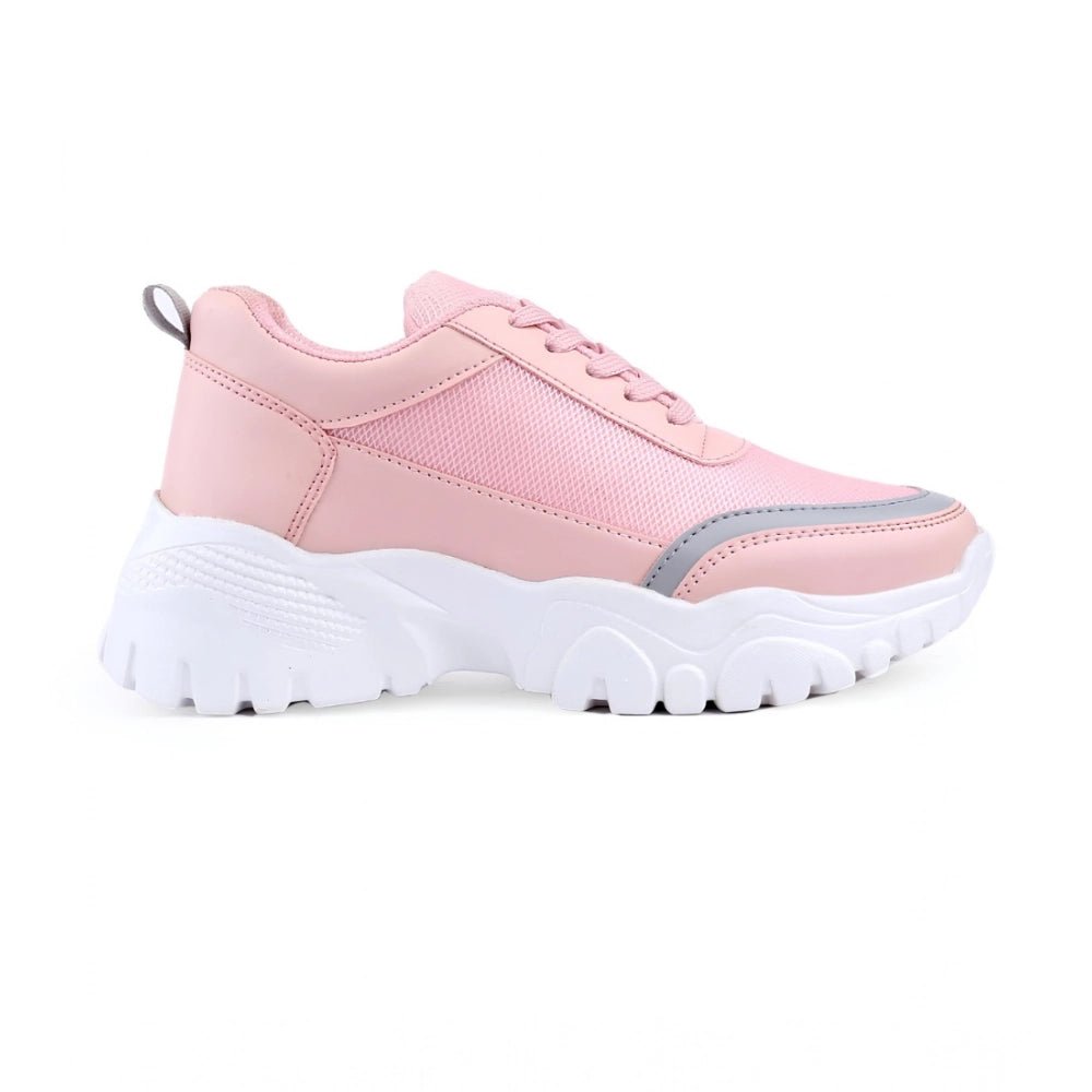 Women Casual Mesh Printed Lace-Ups Shoes (Pink)
