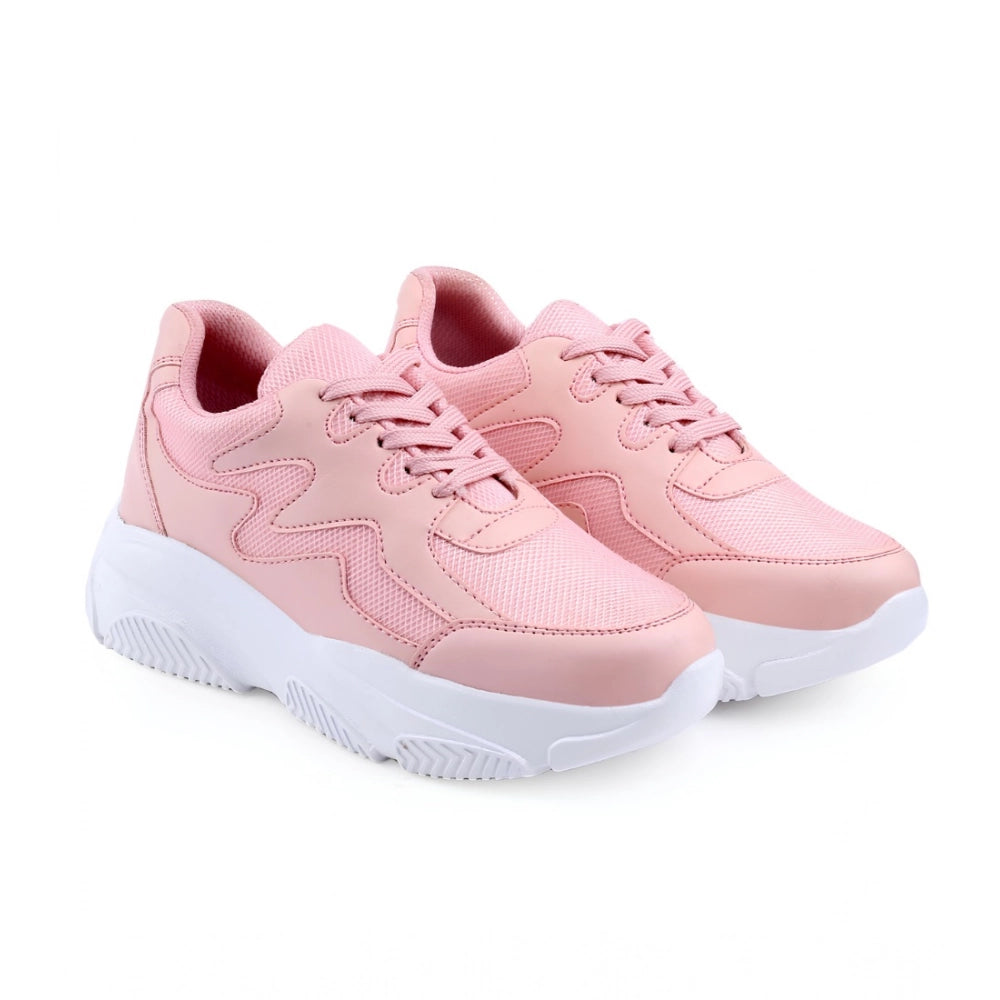 Women Casual Mesh Printed Lace-Ups Shoes (Pink)