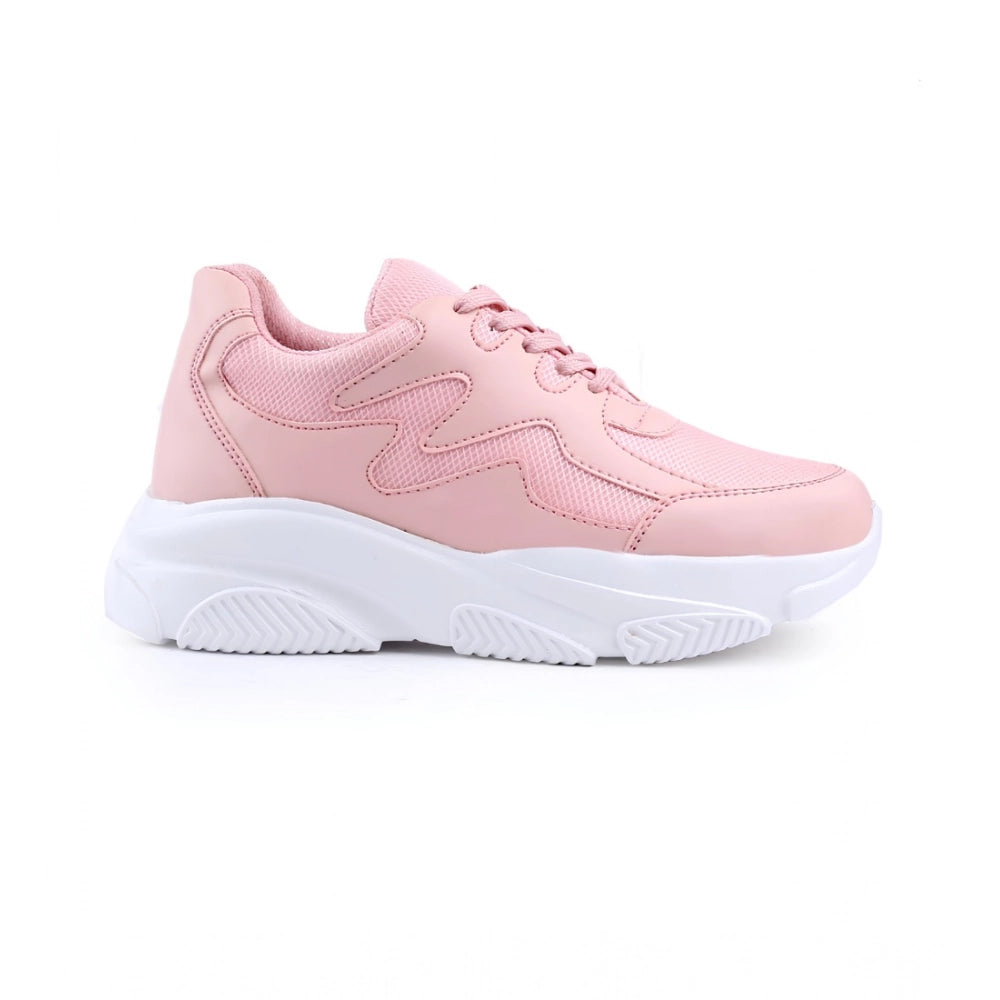 Women Casual Mesh Printed Lace-Ups Shoes (Pink)