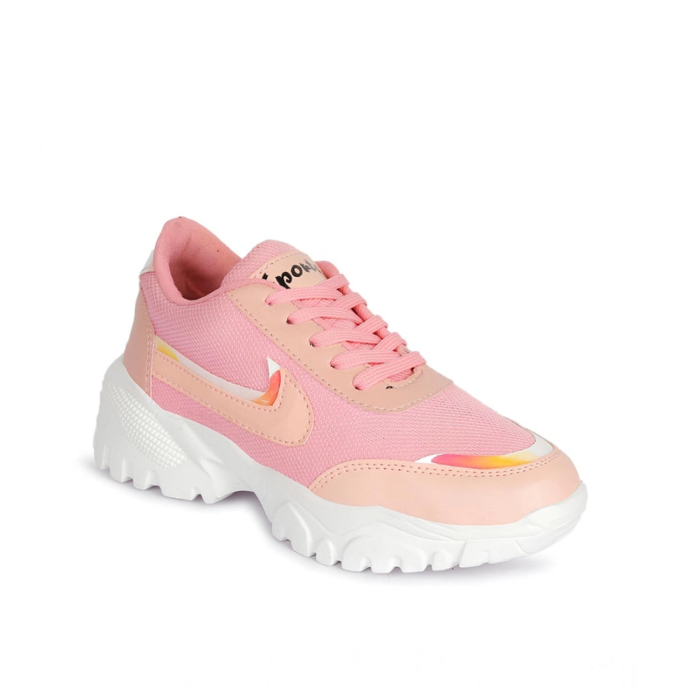 Women Casual Mesh Printed Lace-Ups Shoes (Pink)