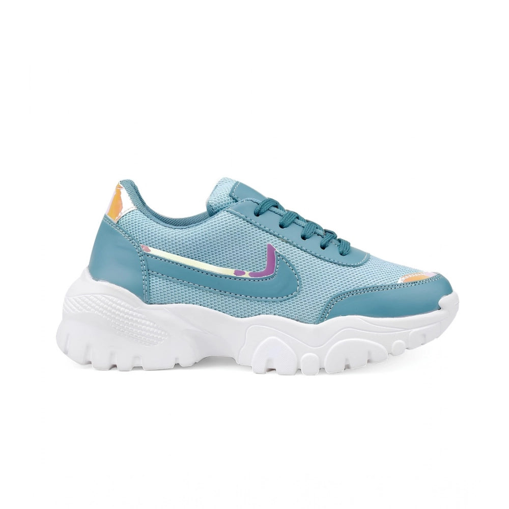 Women Casual Mesh Printed Lace-Ups Shoes (Blue)