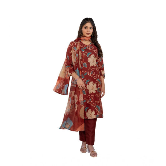 Women Cotton Blend Printed Kurti With Pant Dupatta Set (Rust)