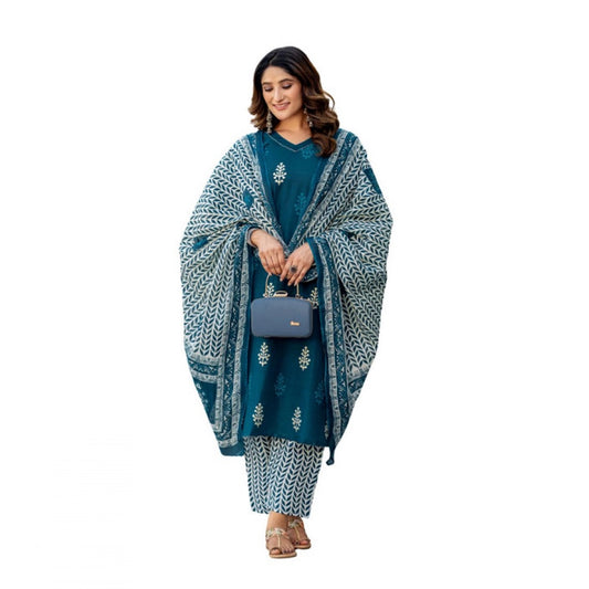 Women Cotton Blend Printed Kurti With Pant Dupatta Set (Morpichh)