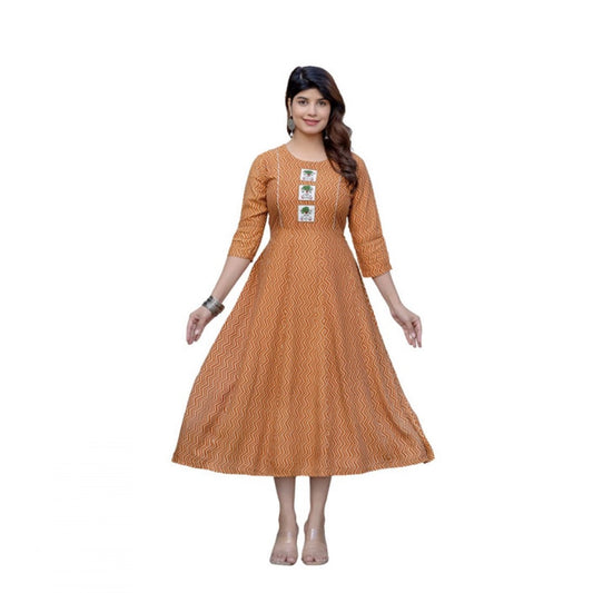 Women Rayon Print With Embroidery Work A-Line Kurti (Rust)