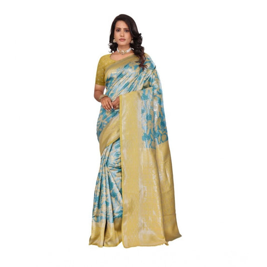 Women Banarasi Silk Jaquard Woven Saree With Unstitched Blouse 5.5Mtr (Yellow)