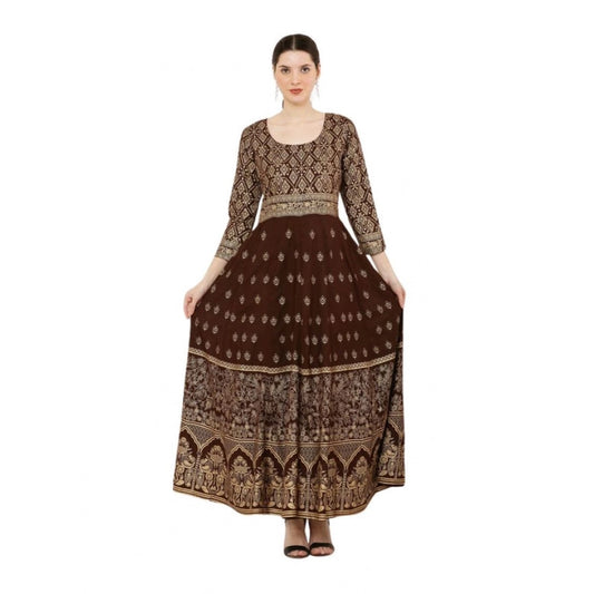 Women Casual Rayon 3-4th Sleeves Anarkali Kurti (Brown)