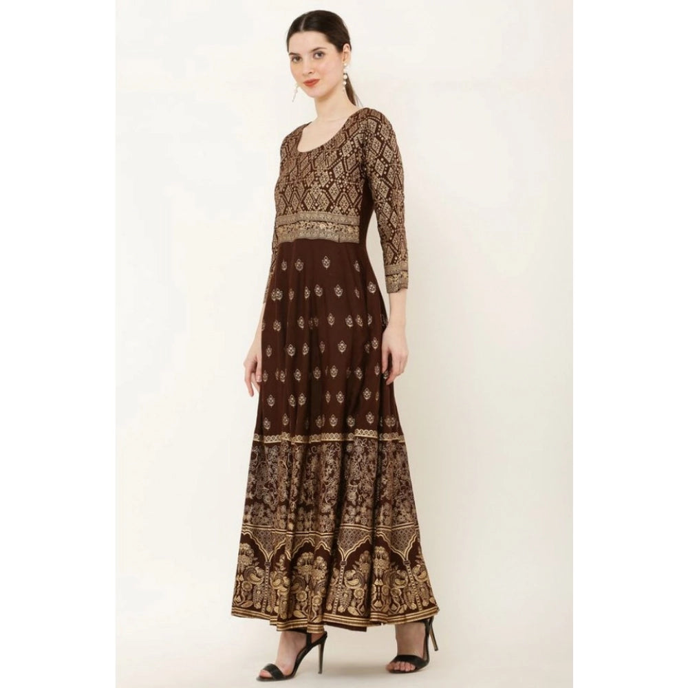Women Casual Rayon 3-4th Sleeves Anarkali Kurti (Brown)