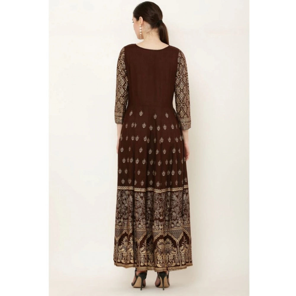 Women Casual Rayon 3-4th Sleeves Anarkali Kurti (Brown)