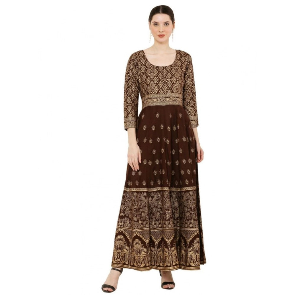 Women Casual Rayon 3-4th Sleeves Anarkali Kurti (Brown)