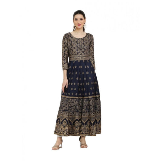 Women Casual Rayon 3-4th Sleeves Anarkali Kurti (Blue)