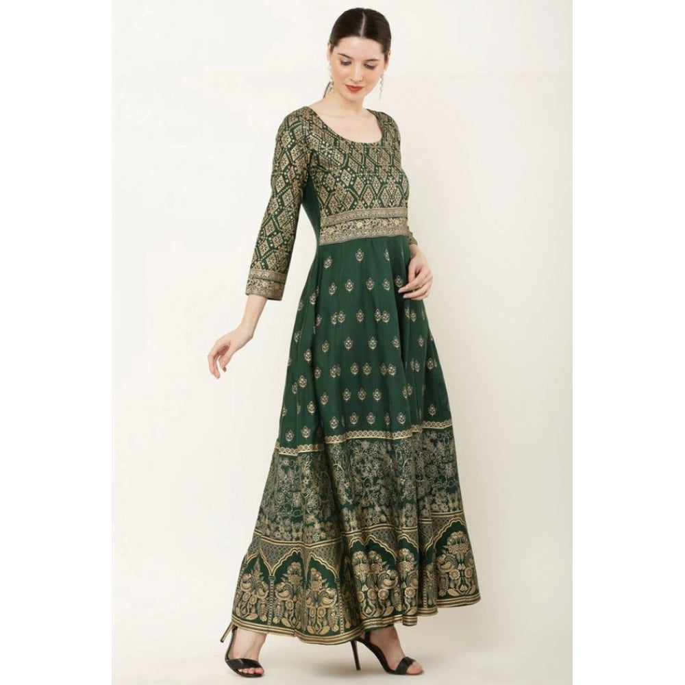 Women Casual Rayon 3-4th Sleeves Anarkali Kurti (Green)