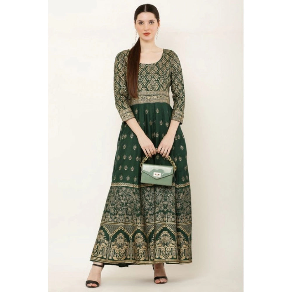 Women Casual Rayon 3-4th Sleeves Anarkali Kurti (Green)