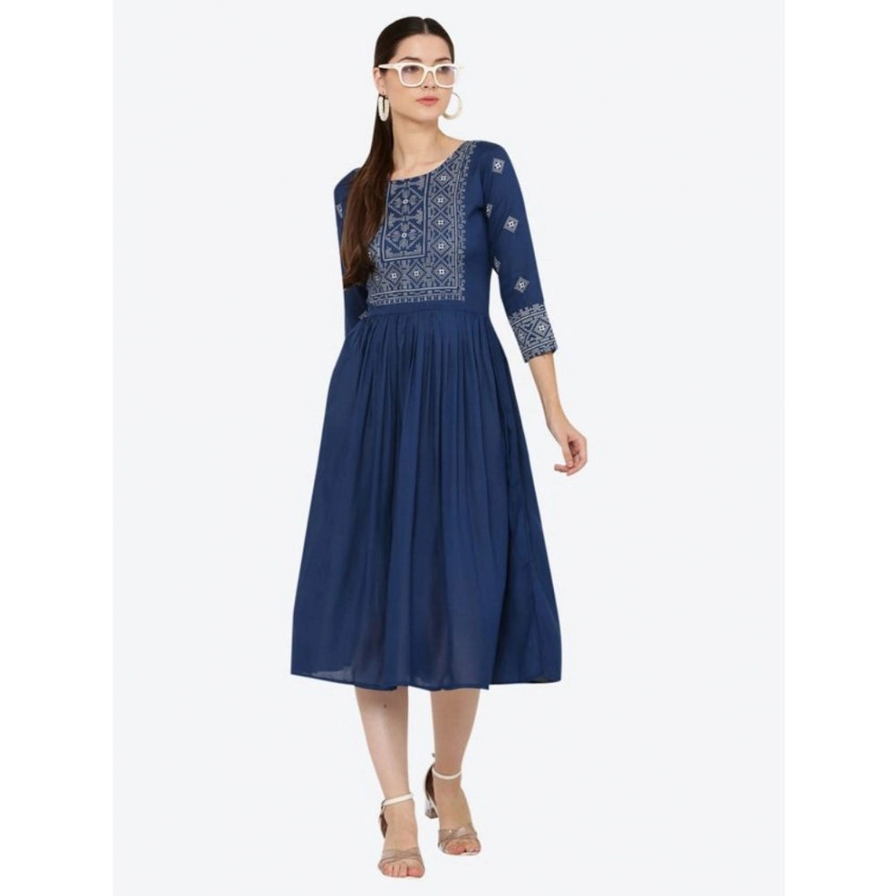 Women Casual Rayon 3-4th Sleeves Kurti (Blue)