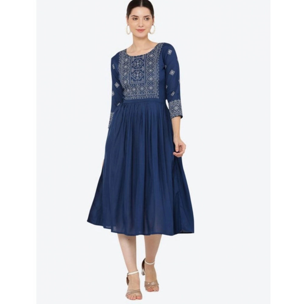 Women Casual Rayon 3-4th Sleeves Kurti (Blue)