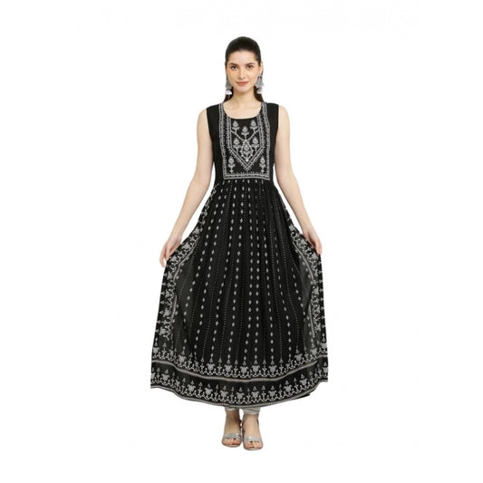 Women Casual Rayon Sleeveless Kurti (Black)