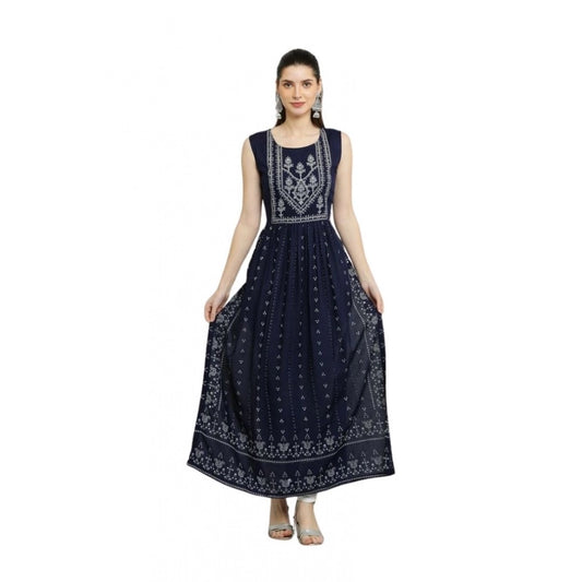 Women Casual Rayon Sleeveless Kurti (Blue)