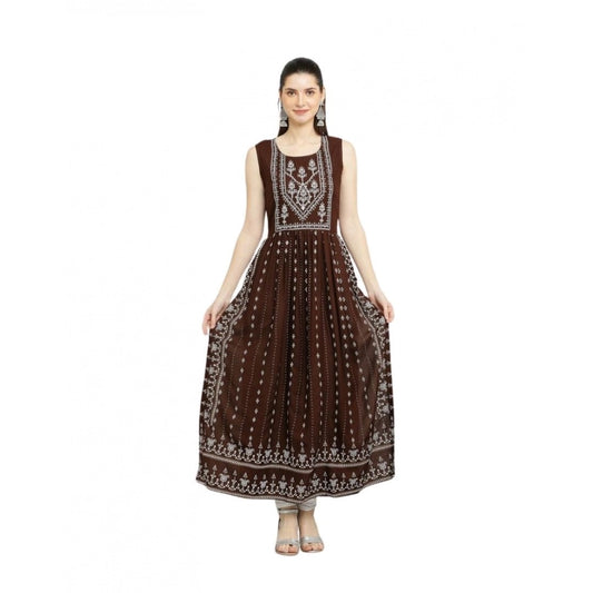 Women Casual Rayon Sleeveless Kurti (Brown)