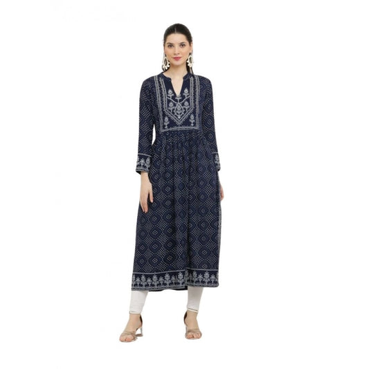 Women Casual Rayon Full sleeve Kurti (Blue)