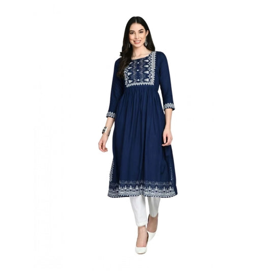 Women Casual Rayon 3-4th Sleeves Kurti (Blue)