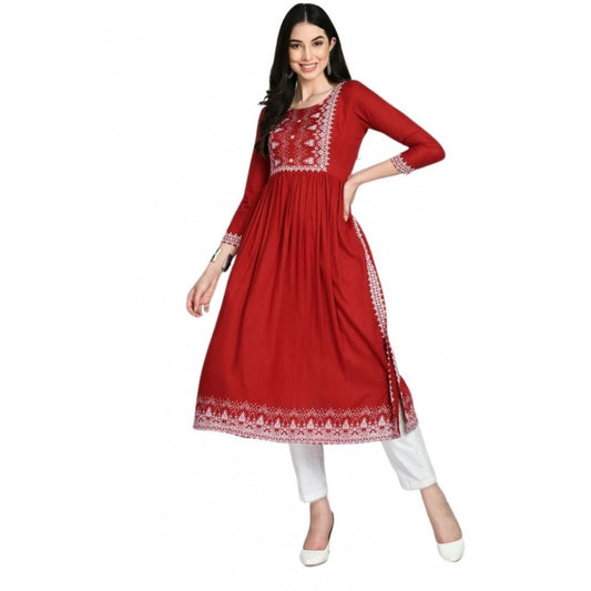 Women Casual Rayon 3-4th Sleeves Kurti (Maroon)