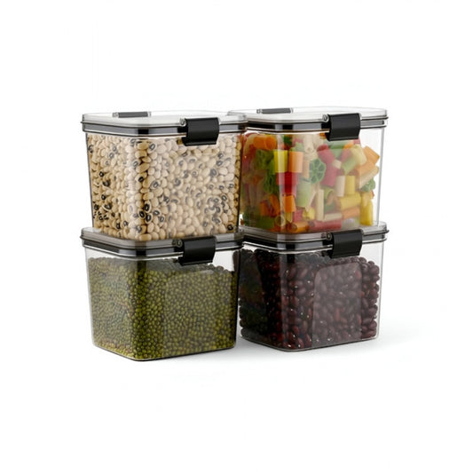 Plastic 4-Pcs Set Square Shape Kitchen Storage Container (Multicolor)